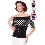 Schulterfreies Jersey-Top von Belsira kurze Ärmel schwarz/weiß/dots