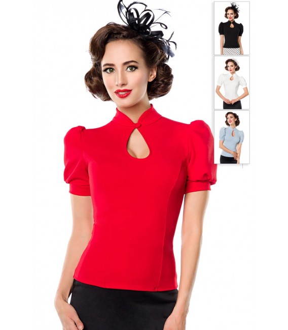 Jersey-Bluse von Belsira mit Stehkragen und einen Tropfenausschnitt rot
