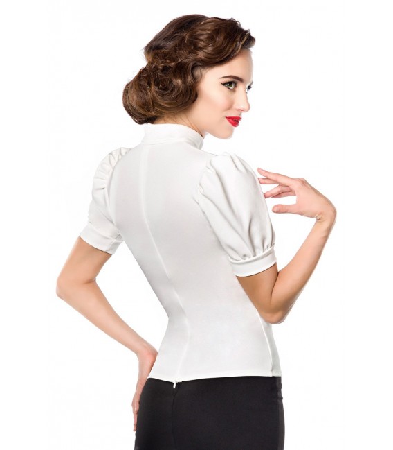 Jersey-Bluse von Belsira mit Stehkragen und einen Tropfenausschnitt weiß