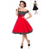 Schulterfreies Swing-Kleid mit Tellerrock von Belsira rot/schwarz/weiß