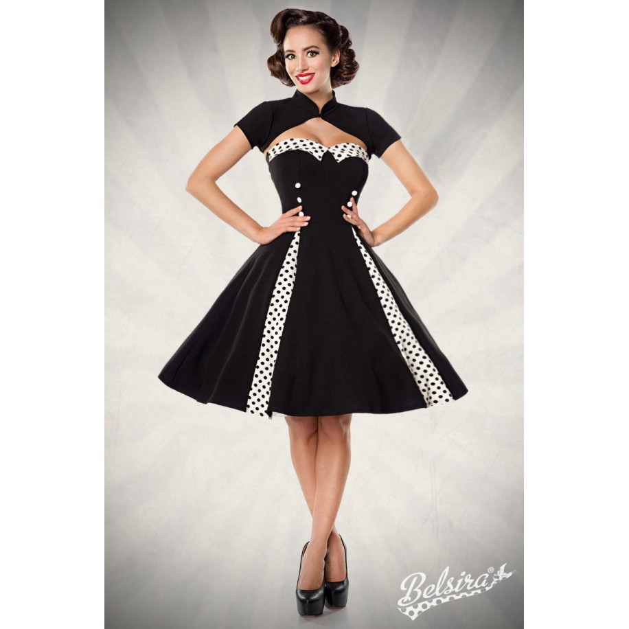 Retrokleid Trägerloses Vintage-Kleid mit Bolero von Belsira Tellerrock mit eingesetzten Godets, sowie einen herzförmigen Ausschn