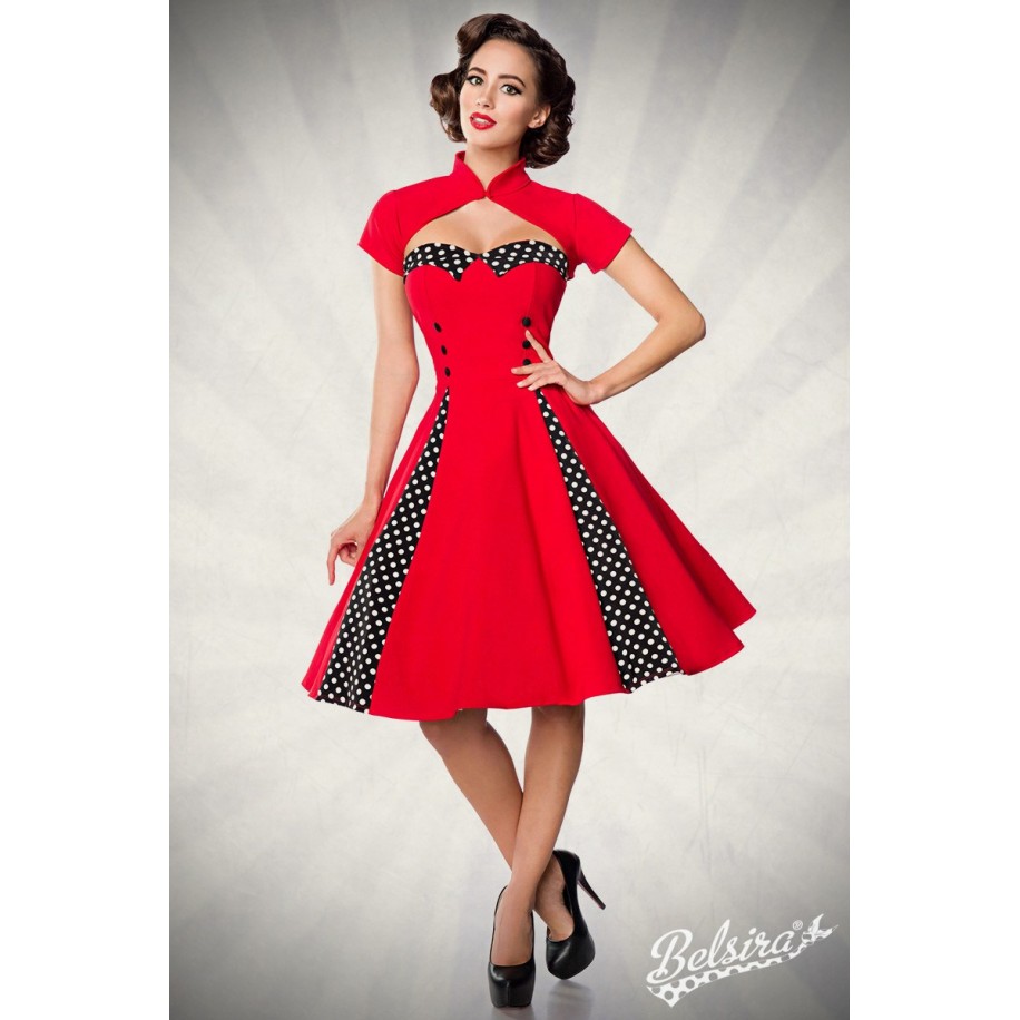 Retrokleid Trägerloses Vintage-Kleid mit Bolero von Belsira Tellerrock mit eingesetzten Godets, sowie einen herzförmigen Ausschn