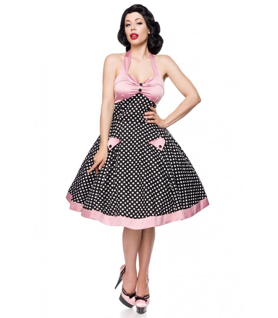 Retrokleid Vintage-Swing-Kleid aus Baumwolle von Belsira schwarz/weiß/rosa