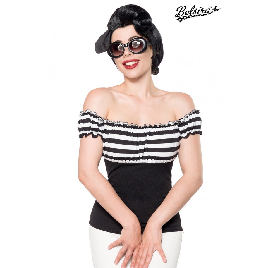 Jersey-Top mit Raffungen im Brustbereich von Belsira rot/schwarz/stripe