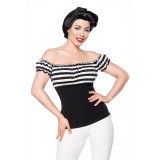 Jersey-Top mit Raffungen im Brustbereich von Belsira rot/schwarz/stripe