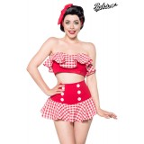 Retro-Set von Belsira besteht aus einem bauchfreien Top mit Volant und einem Highwaist-Röckchen rot/weiß