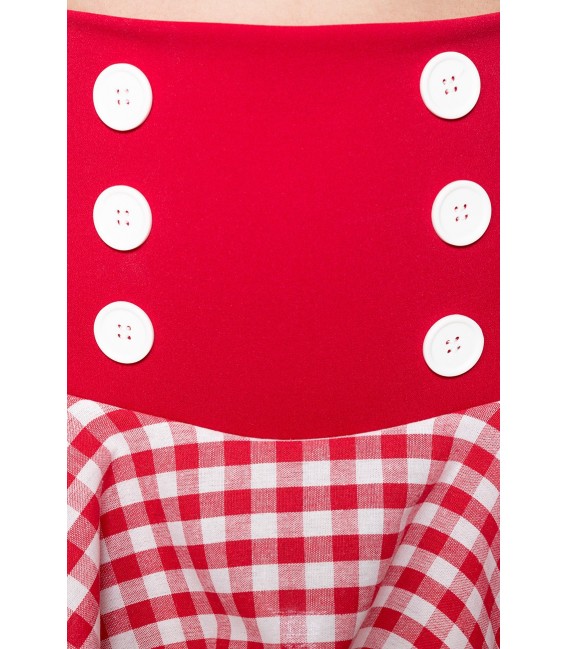 Retro-Set von Belsira besteht aus einem bauchfreien Top mit Volant und einem Highwaist-Röckchen rot/weiß