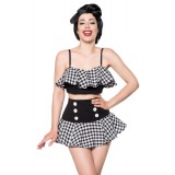 Retro-Set von Belsira besteht aus einem bauchfreien Top mit Volant und einem Highwaist-Röckchen schwarz/weiß