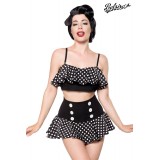 Retro-Set von Belsira besteht aus einem bauchfreien Top mit Volant und einem Highwaist-Röckchen schwarz/weiß