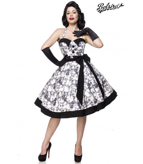 Retrokleid Vintage Swing Kleid von Belsira hat einen Tellerrock mit Saumpasse schwarz/weiß