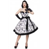 Retrokleid Vintage Swing Kleid von Belsira hat einen Tellerrock mit Saumpasse schwarz/weiß