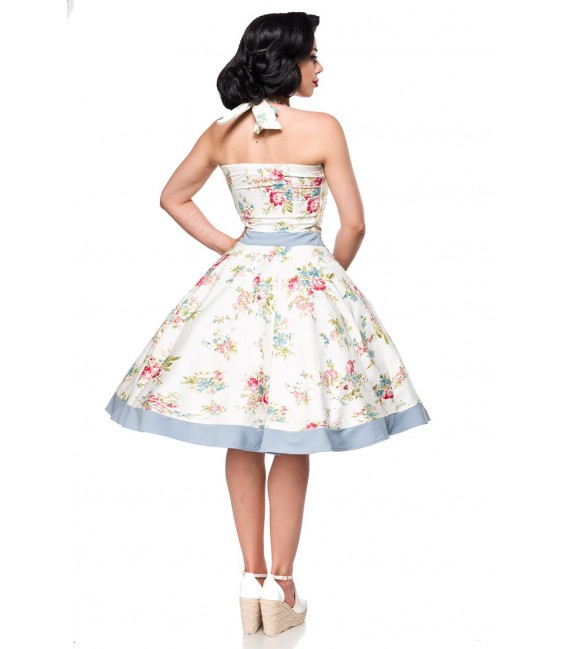 Retrokleid Vintage Swing Kleid von Belsira hat einen Tellerrock mit Saumpasse blau/rosa/weiß