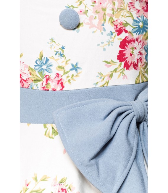Retrokleid Vintage Swing Kleid von Belsira hat einen Tellerrock mit Saumpasse blau/rosa/weiß