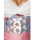 Premium Bluse & Dirndl von Dirndline aus edlem Denim mit Rosenprint und ausgestelltem Rockteil blau/rosa/weiß