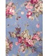Premium Bluse & Dirndl von Dirndline aus edlem Denim mit Rosenprint und ausgestelltem Rockteil blau/rosa/weiß