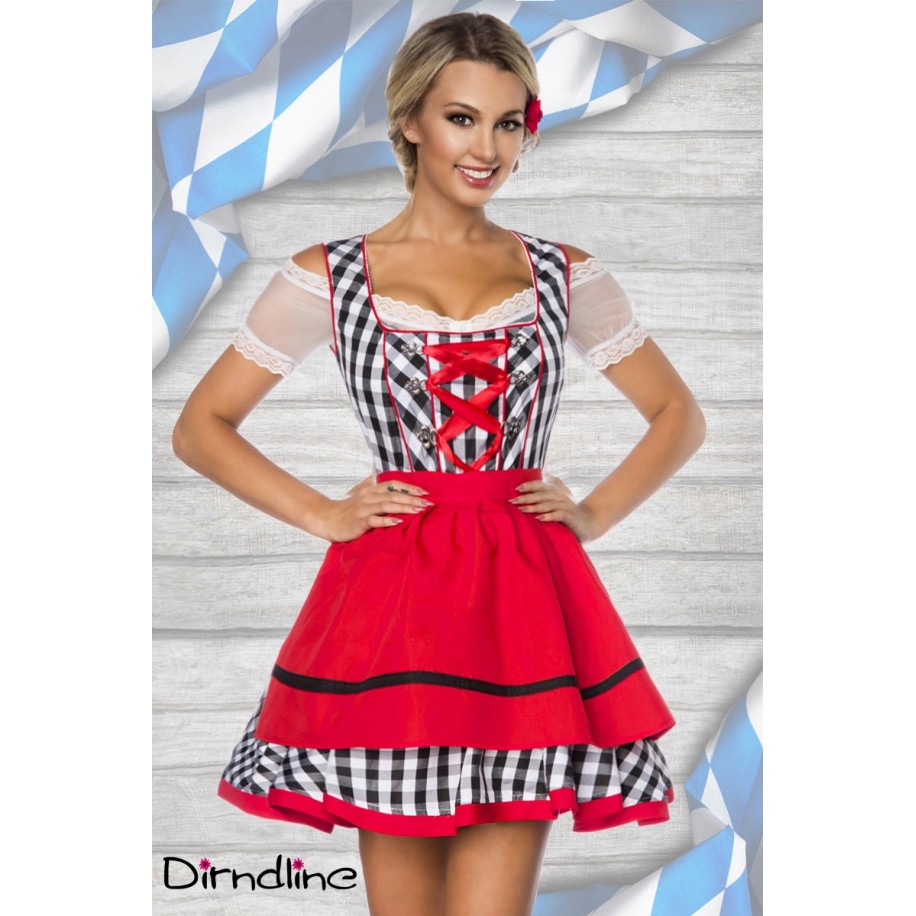 Klassisch traditionelles Minidirndl von Dirndline mit traditionellem Karomuster schwarz