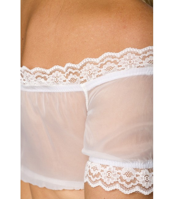 Leicht transparente Dirndl-Bluse von Dirndline in weiß mit körperbetonter Passform und Raffungen an der Brust