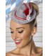 Minitrachtenhut aus meliertem Filz mit Kordelkopfband, Kunstblümchen und Federchen von Dirndline rot