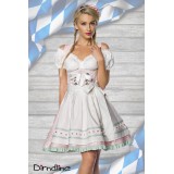 Trendiges Pastell-Dirndl von Dirndline aus schimmerndem Brokat mit Schürze und ein ausgestelltes Rockteil rosa