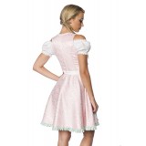 Trendiges Pastell-Dirndl von Dirndline aus schimmerndem Brokat mit Schürze und ein ausgestelltes Rockteil rosa