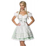 Trendiges Pastell-Dirndl von Dirndline aus schimmerndem Brokat mit Schürze und ein ausgestelltes Rockteil mintgrün