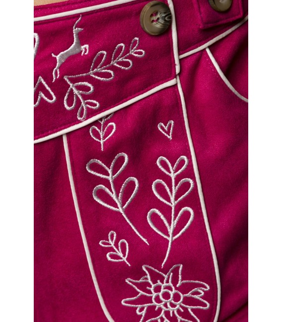 Traditionelle Trachtenkniebundhose von Dirndline mit abnehmbaren Trägern pink