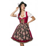 Luxus-Dirndl von Dirndline mit Denim, einem herzförmigen Ausschnitt, ausgestelltem Rockteil und Zierschnürung rot