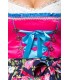 Farbenfrohes Dirndl mit ausgestelltem Rockteil und passender Blumenschürze von Dirndline
