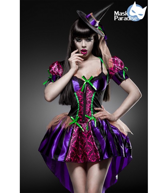 Hexen-Kostüm Sexy Witch Komplettset von Mask Paradise - Kleid mit ausgestellten Rock, einem Bolero, dem Hexen-Hut sowie einem St