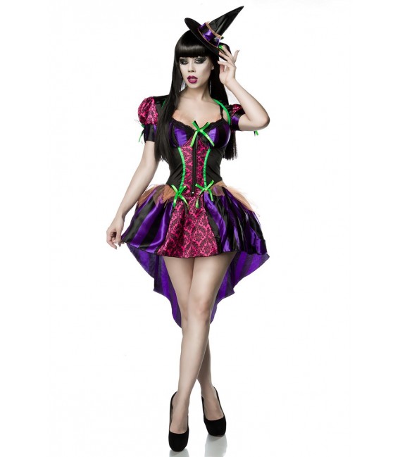 Hexen-Kostüm Sexy Witch Komplettset von Mask Paradise - Kleid mit ausgestellten Rock, einem Bolero, dem Hexen-Hut sowie einem St