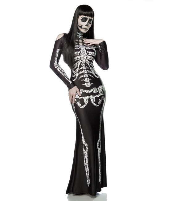 Skeleton Lady Kostüm, ein sexy Maxikleid mit Skelett-Print