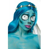 Corpse Bride Kostüm Komplettset von Mask Paradise besteht aus einem Corsagenkleid mit herzförmigem Dekolleté, einem Blumenhaarba