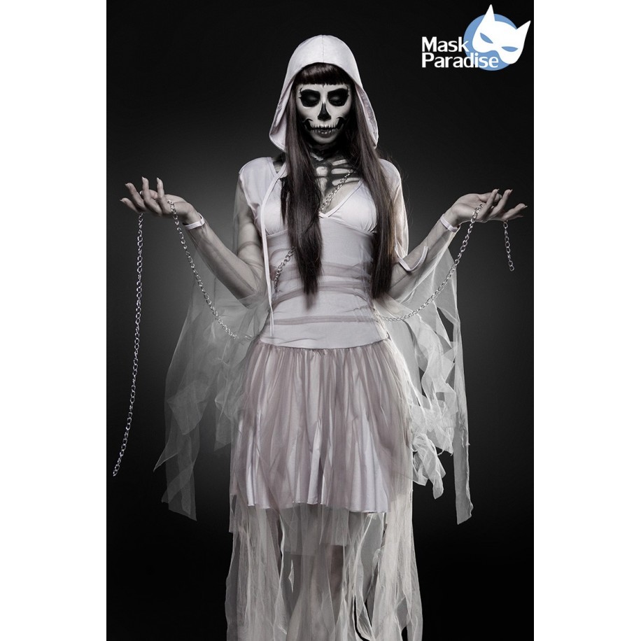 Gruseliges Skeleton Ghost Kostüm Komplettset von Mask Paradise