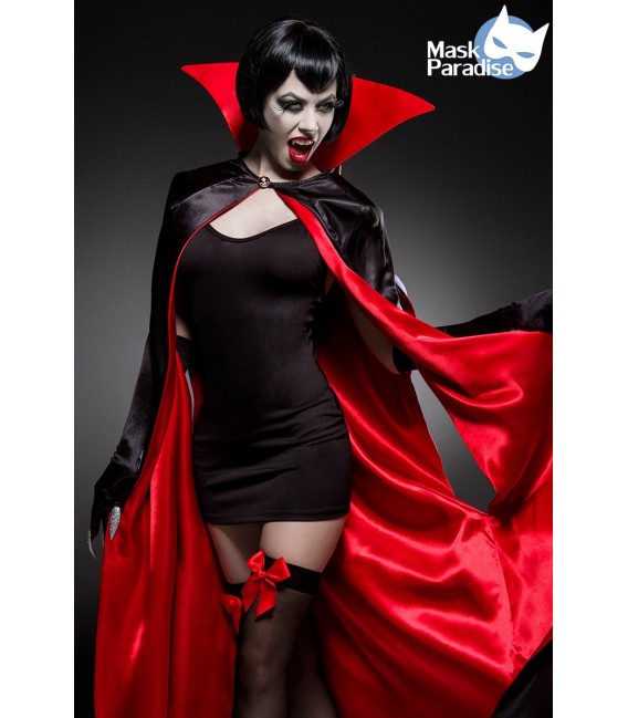 Sexy Vampire Kostüm Komplettset aus einem Cape mit großem Stehkragen und Öffnungen für die Arme und ein eng anliegendes Miniklei