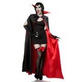 Sexy Vampire Kostüm Komplettset aus einem Cape mit großem Stehkragen und Öffnungen für die Arme und ein eng anliegendes Miniklei