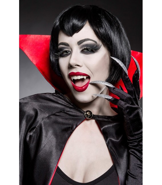 Sexy Vampire Kostüm Komplettset aus einem Cape mit großem Stehkragen und Öffnungen für die Arme und ein eng anliegendes Miniklei