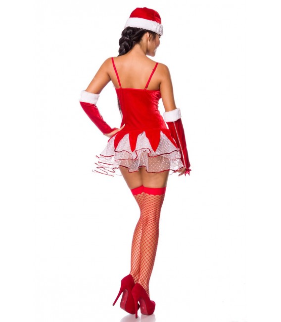 Christmas Elf Kostüm von Mask Paradise mit rotem Petticoatkleid aus Samt