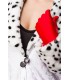Dreiteiliges Evil Dalmatian Lady Kostümset von Mask Paradise besteht aus einem Minikleid, Mantel und langen Handschuhen