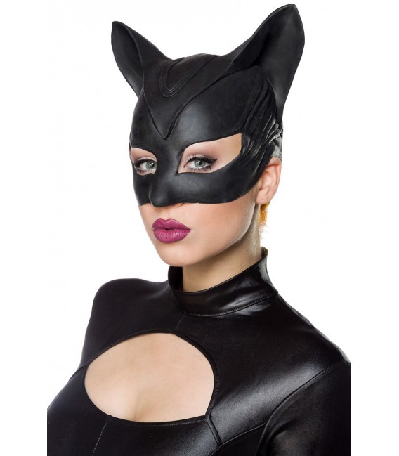Hot Catwoman Kostüm Komplettset von Mask Paradise besteht aus einem heißen Wetlook-Overall mit langen Armen lange Krallen-Handsc