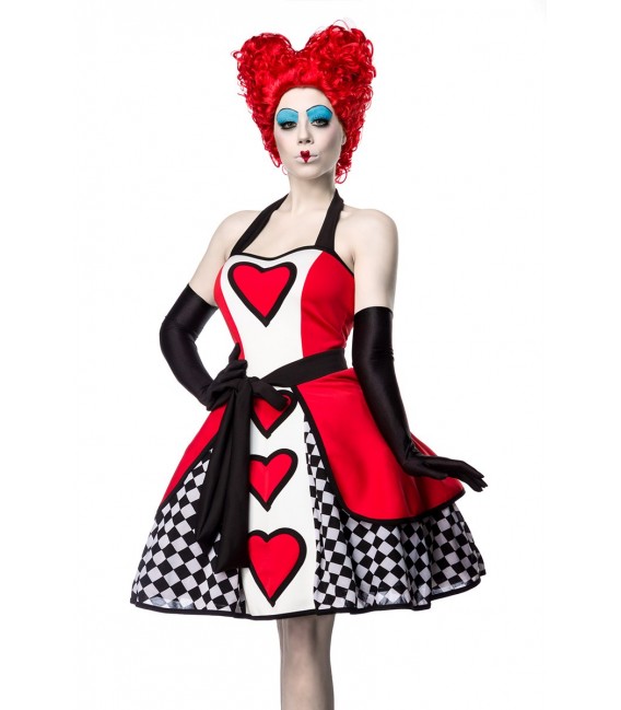 Queen of Hearts Kostümset von Mask Paradise mit stilechtem Herzmuster und ausgestelltem Rockteil