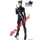 Catwoman Fighter Komplettset von Mask Paradis das Katzenkostüm besteht aus einem Overall, Holster, Fliegerbrille, Kappe und 2 Pi