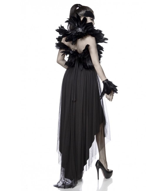 Krähenkostüm - Crow Witch Kostümset von Mask Paradise, besteht aus einem Kleid, einem Federbolero und Federmanschetten