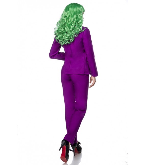  Lady Joker Kostümset von Mask Paradise, bestehend aus einem Blazer mit Weste, einer langärmligen Satinbluse und einer Hose