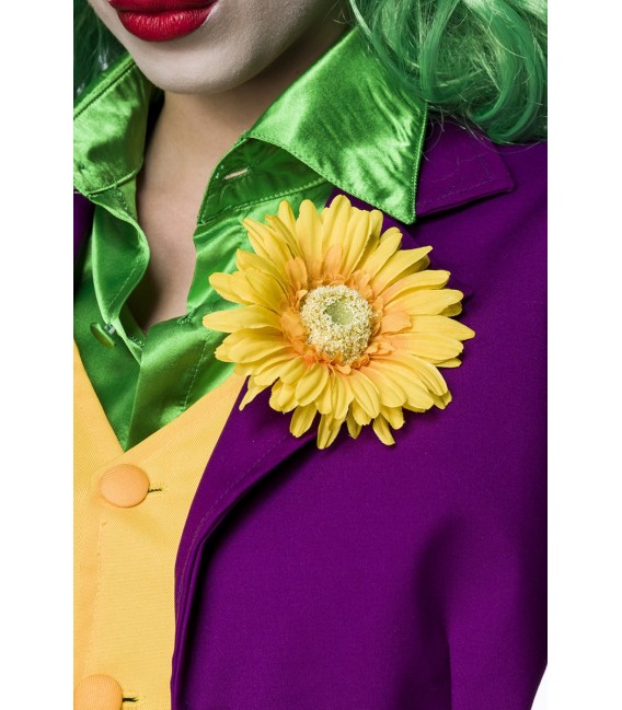  Lady Joker Kostümset von Mask Paradise, bestehend aus einem Blazer mit Weste, einer langärmligen Satinbluse und einer Hose