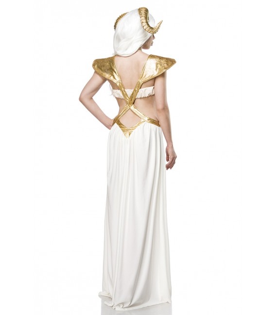 Feenkostüm Fantasykostüm - Golden Fairy Kostümset von Mask Paradise, besteht aus Kleid, Haarreif mit Widderhörnern und Kette