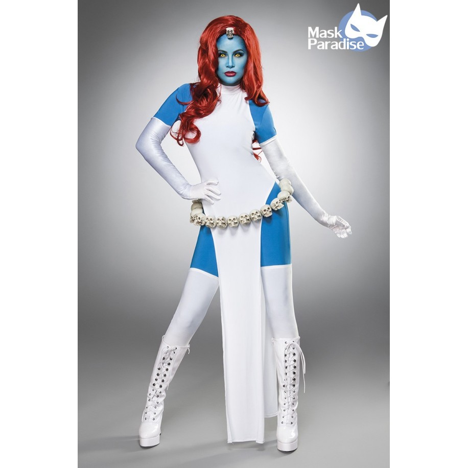 Comicfigur - Mystic Cosplay Kostümset von Mask Paradise besteht aus Catsuit, Kleid, Satinhandschuhe und Stockings, sowie Totenko