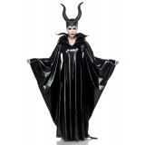 Fantasykostüm - Maleficent Lady Kostüm Komplettset von Mask Paradise besteht aus Cape in Wetlook-optik und passender Hörnermaske