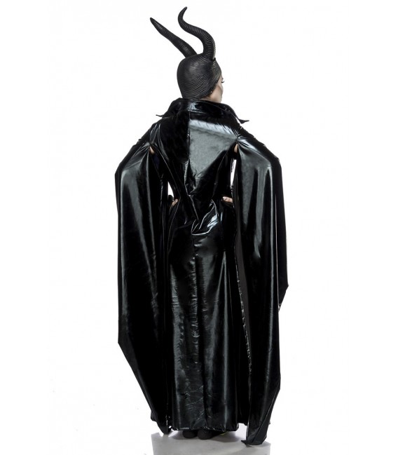 Fantasykostüm - Maleficent Lady Kostüm Komplettset von Mask Paradise besteht aus Cape in Wetlook-optik und passender Hörnermaske