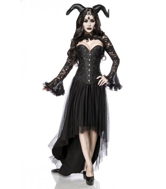 Dämonenkostüm - Gothic Queen Kostümset von Mask Paradise, bestehend aus Hörnern, Kopfschmuck, Bolero, Corsage und Rock