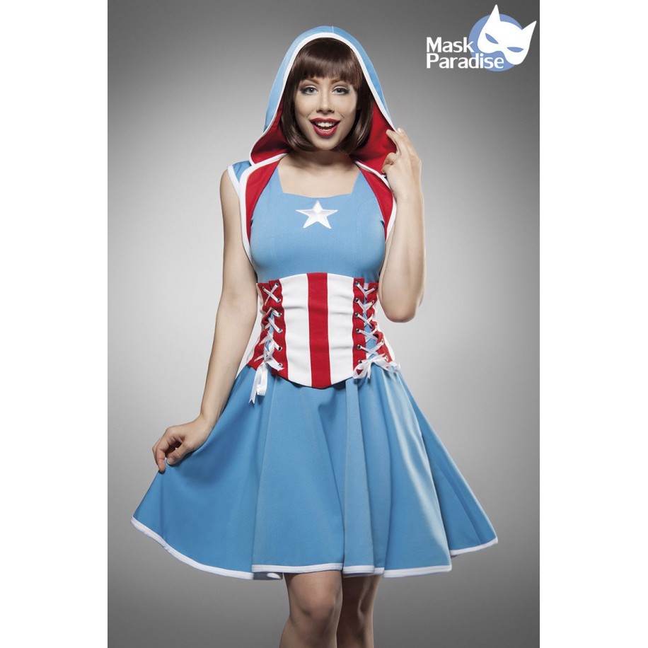 Kostüm Komplettset Major America von Mask Paradise besteht aus einem Kleid, einem Bolero und einer Unterbrustcorsage